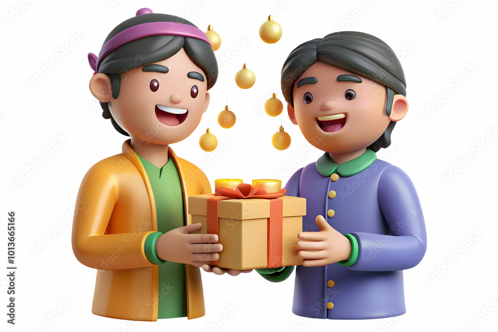 Candid Shot of Friends Exchanging Diwali Gifts with Glowing Expressions and Festive Lighting Capturing Joyful Atmosphere of Giving Candid Shot of Friends Exchanging Diwali Gifts with Glowing Expressions and Festive Lighting Capturing Joyful Atmosphere of Giving