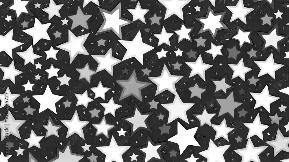 Stop motion loop cartoon animation, black background with white stars in different sizes, abstract dreamy night background Stop motion loop cartoon animation, black background with white stars in different sizes, abstract dreamy night background