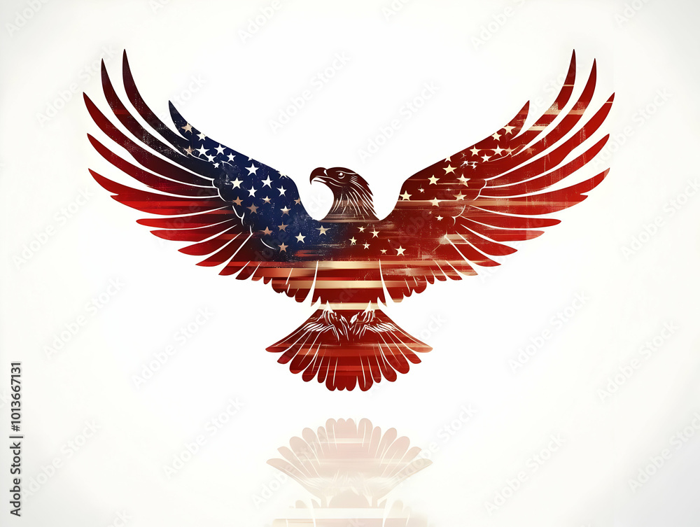 Obraz premium Flat Glossy Eagle Emblem on Reflective Patriotic Background � Celebrating Veterans Day with Strength and Freedom in a Modern Vector Design