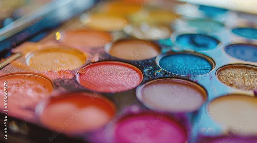 Close up of makeup palette on dressing table with light shining on it AI generated image Close up of makeup palette on dressing table with light shining on it AI generated image