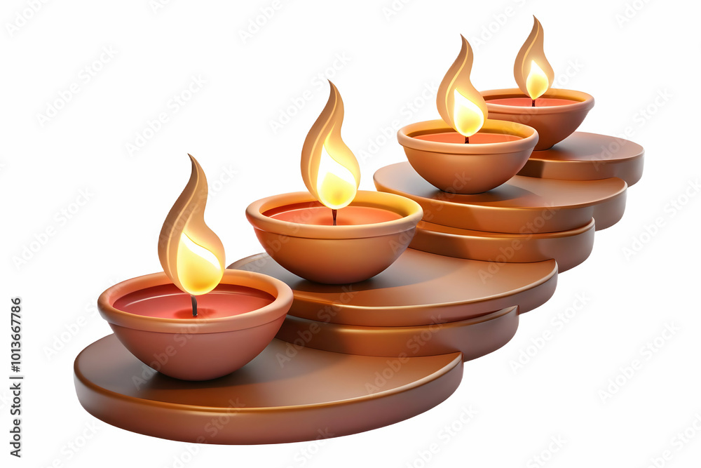 3D Glossy Diwali diyas arranged on a stairway with glowing light trails creating a warm and festive background concept as A warm and inviting background image featuring glossy Diwali diyas arranged on 3D Glossy Diwali diyas arranged on a stairway with glowing light trails creating a warm and festive background concept as A warm and inviting background image featuring glossy Diwali diyas arranged on