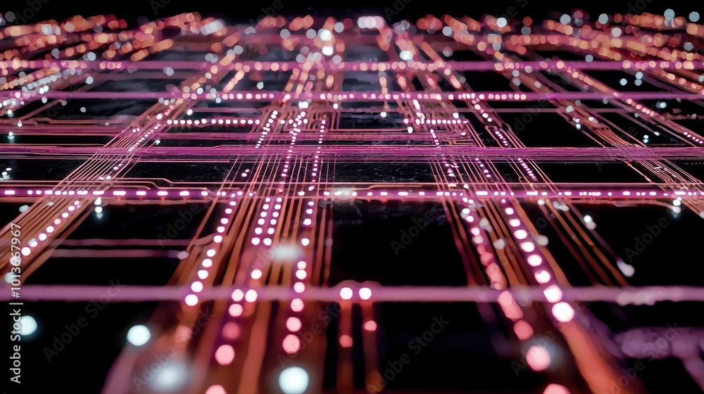 Abstract Cityscape with Blurry Lights and Grid Pattern Abstract Cityscape with Blurry Lights and Grid Pattern