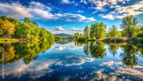 Tranquil waters reflecting the beauty of nature, serene, symphony, peaceful, calm, tranquil, water, lake, reflection