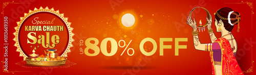 Festival of India Karva Chauth, Karwa Chauth, sale, offer, deal discount banner poster header design.