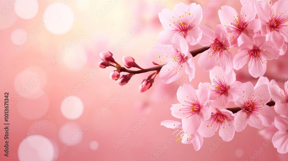 Delicate Pink Cherry Blossoms on a Branch Delicate Pink Cherry Blossoms on a Branch