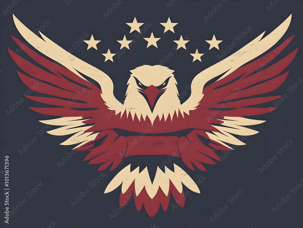 Flat Eagle Emblem with Folded Flag - Proud to Serve Patriotic Abstract Vector Illustration for Veteran Recognition Design