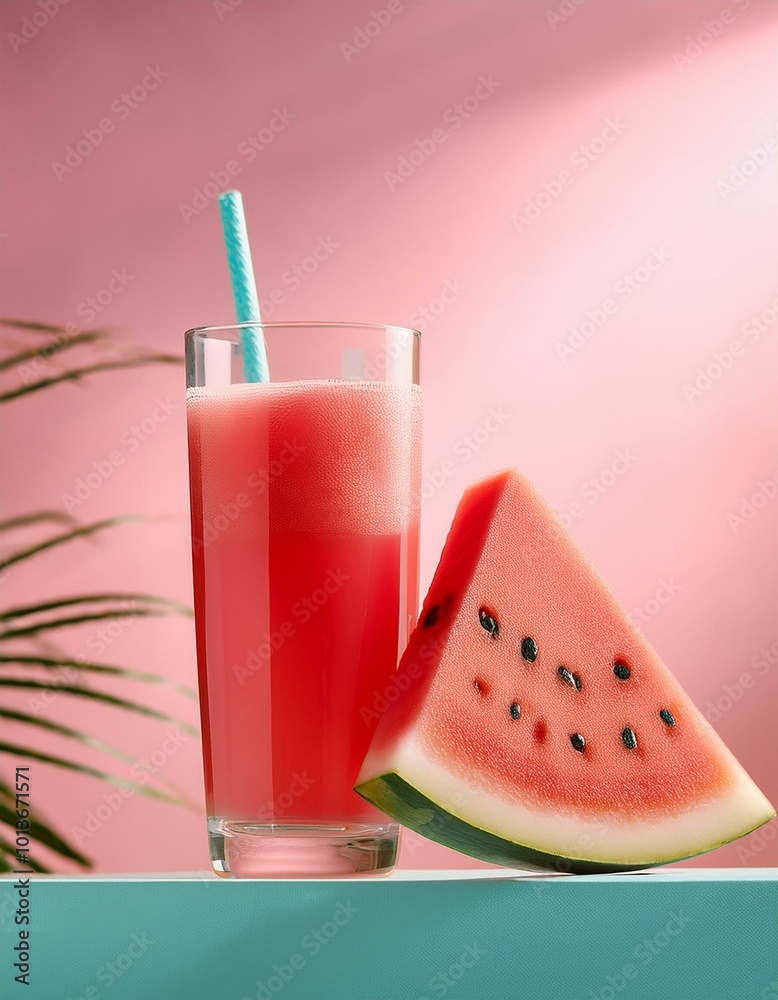 Watermelon Juice and Slice on a Pastel Dream Watermelon Juice and Slice on a Pastel Dream