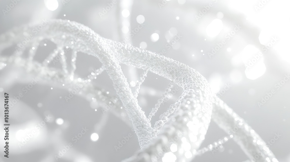 A close-up of a delicate, translucent DNA helix, shimmering against a soft, ethereal background.
