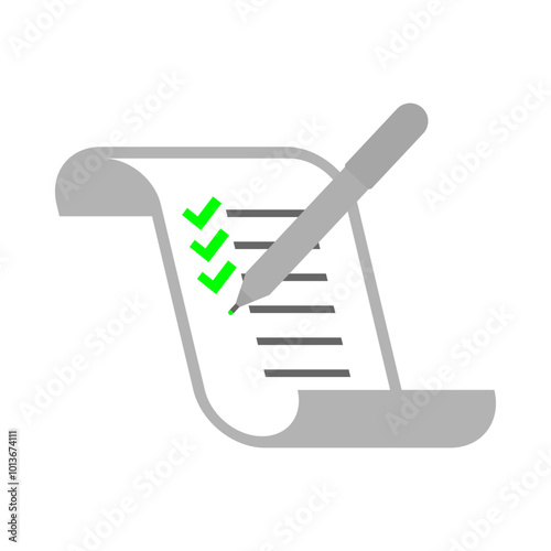 notebook and pen. check list. plan book. schedule of activities. business theme, education theme. correct data. correct the answer. vector illustration. flat style green check mark.