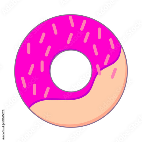 donut with strawberry flavored pink cream. vector illustration. flat style