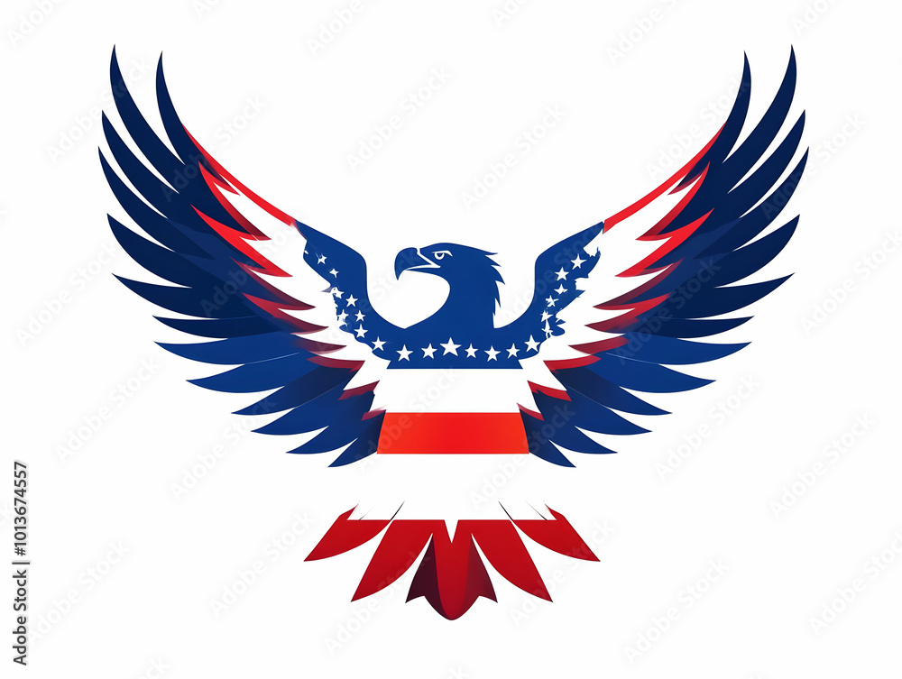 Fototapeta premium Flat Eagle Emblem & Folded American Flag with 'Proud to Serve' Text - A Patriotic Abstract Vector Honoring Veterans