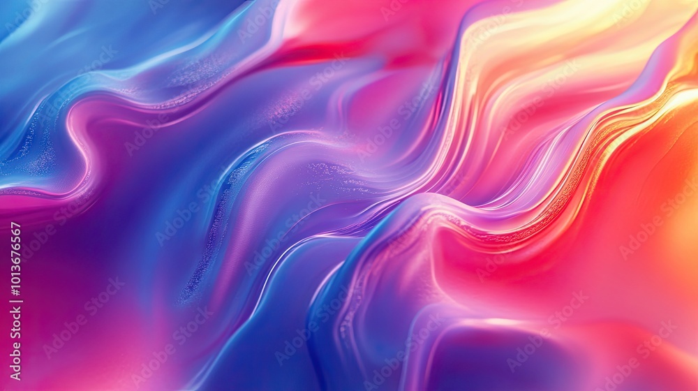 Obraz premium Vibrant abstract waves in a blend of pink, blue, and orange hues create a dynamic and flowing composition.