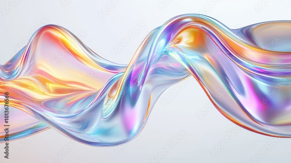 Abstract colorful wave with a smooth, glossy finish, showcasing iridescent colors and a flowing design. Abstract colorful wave with a smooth, glossy finish, showcasing iridescent colors and a flowing design.