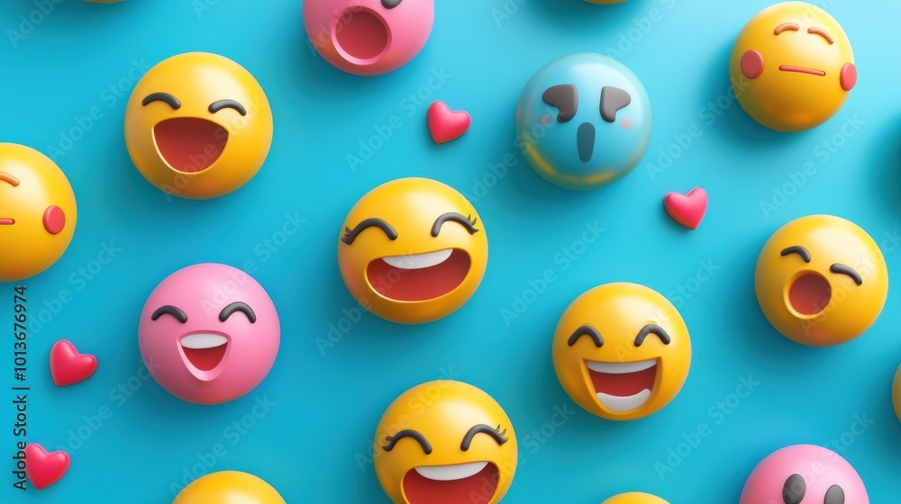 A vibrant blue background with 3D yellow, pink, and blue emoji A vibrant blue background with 3D yellow, pink, and blue emoji
