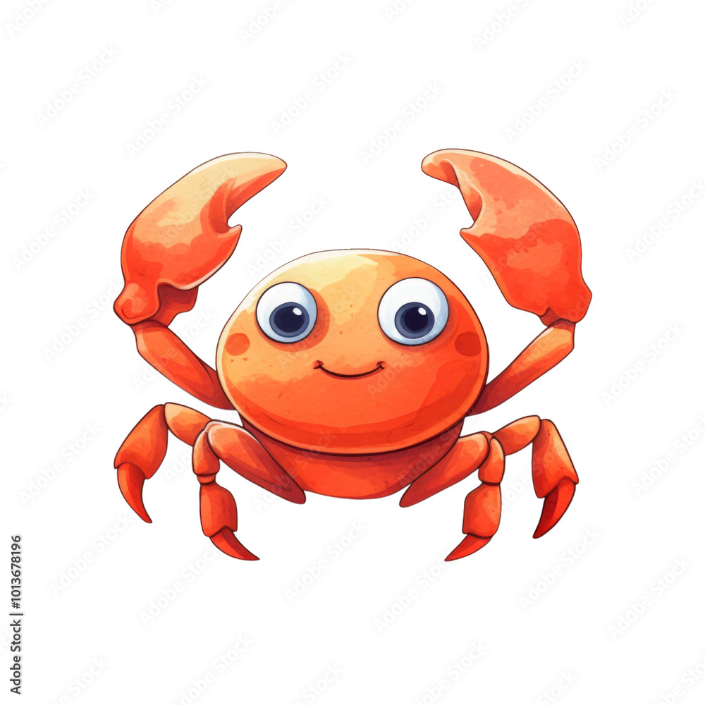 Fototapeta premium Smiling red crabs with big eyes and claws are suitable for marine themed designs, seafood restaurants, and educational materials. Generative AI