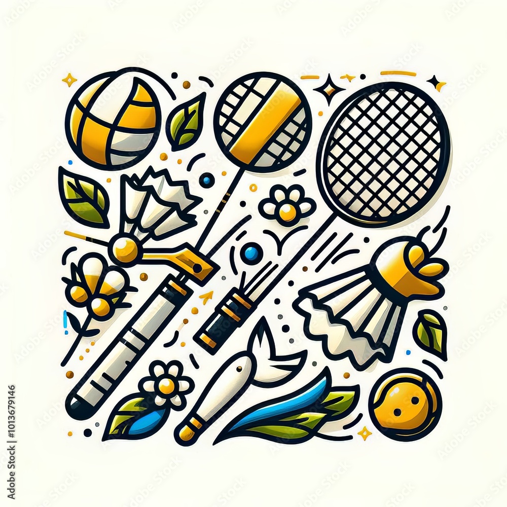 Obraz premium Clipart badminton bat and shuttlecock vector art with white background