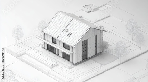 A detailed architectural sketch of a modern house design, showcasing clean lines and a contemporary aesthetic.