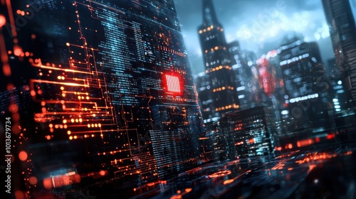 Futuristic Digital City Skyline Visualization photo