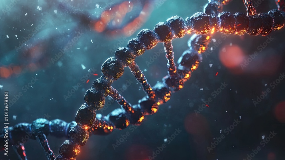 Close-up of a DNA helix structure illuminated with a glowing effect, showcasing intricate details and vibrant colors. Close-up of a DNA helix structure illuminated with a glowing effect, showcasing intricate details and vibrant colors.