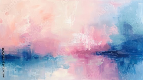 Modern abstract painting with soft blue and pink tones and fluid textures photo