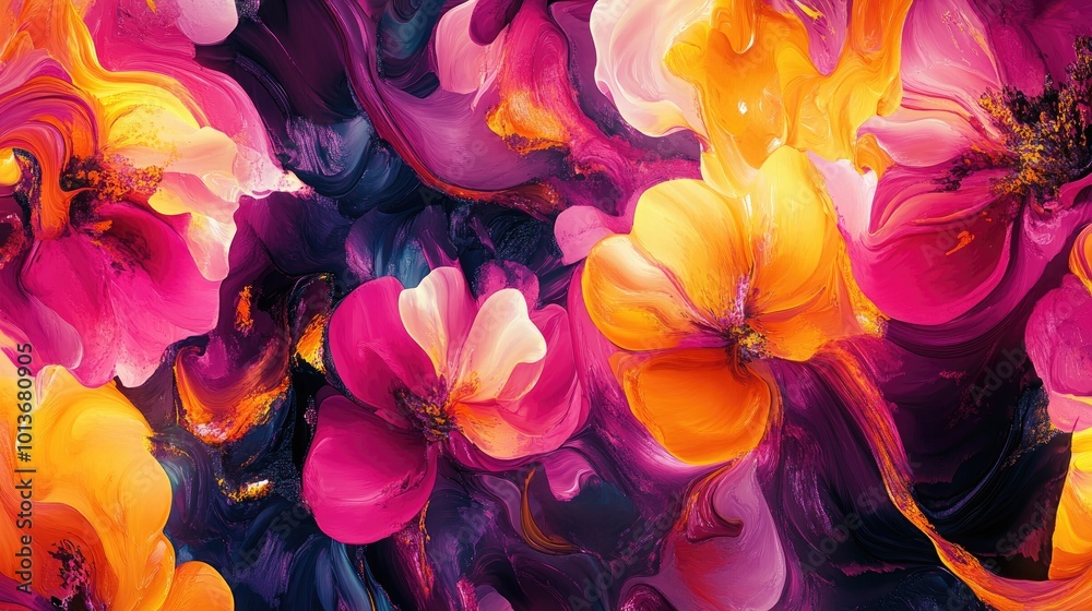 A vibrant abstract floral design featuring bold pink, orange, and purple hues, evoking a sense of joy and creativity. A vibrant abstract floral design featuring bold pink, orange, and purple hues, evoking a sense of joy and creativity.