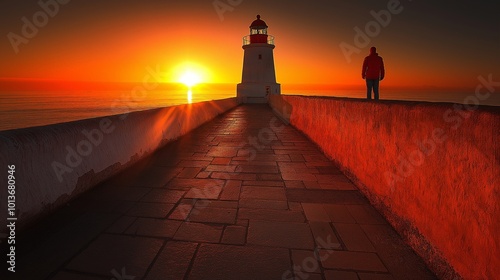 lighthouse by the ocean at ...