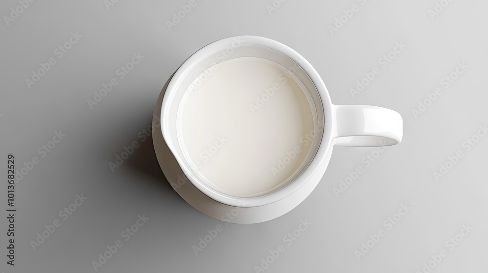 A clean, white ceramic cup filled with fresh milk, viewed from above, showcasing its smooth surface and creamy color. A clean, white ceramic cup filled with fresh milk, viewed from above, showcasing its smooth surface and creamy color.