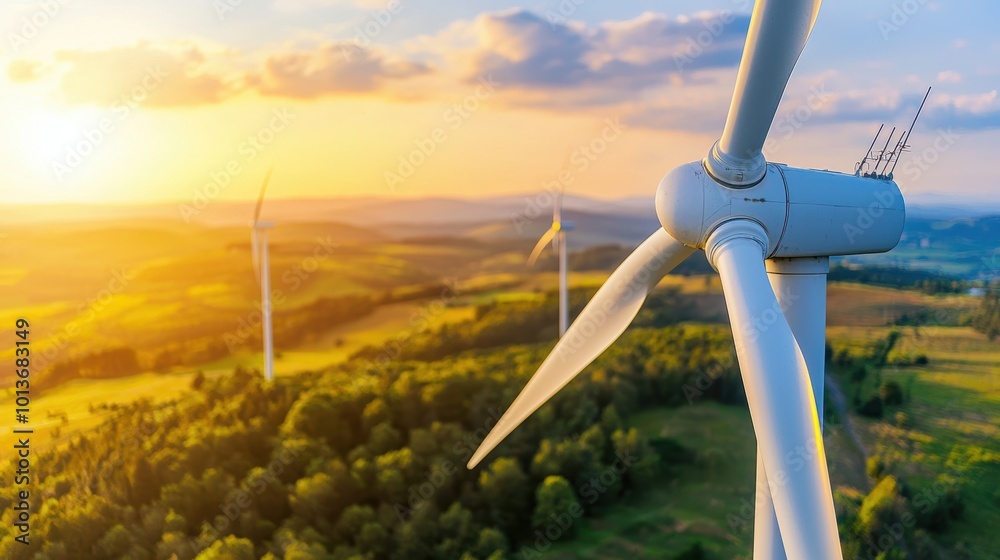 Close-Up of Wind Turbine with Spinning Blades Close-Up of Wind Turbine with Spinning Blades