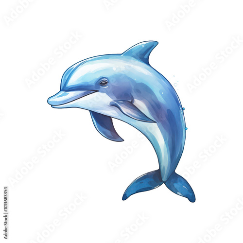 blue dolphin jumping, suitable for marine themed designs, posters, and educational materials. Generative AI photo