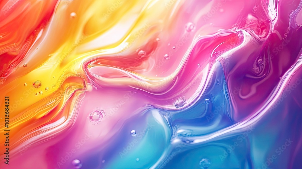 Fototapeta premium Colorful abstract fluid art with vibrant waves blending shades of pink, orange, and blue. Perfect for creative backgrounds.