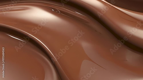 A smooth flow of melted chocolate, creating a wave-like texture, rich and creamy