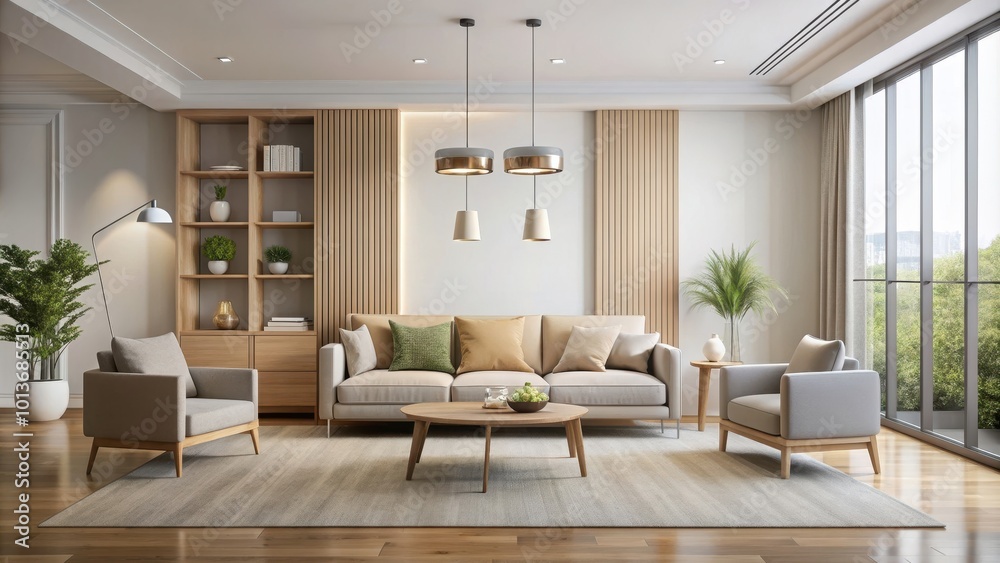 Fototapeta premium Modern living room with minimalist furniture and neutral color scheme, modern, living room, minimalist