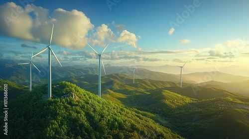 3D Render of Wind Turbines in Coastal Region