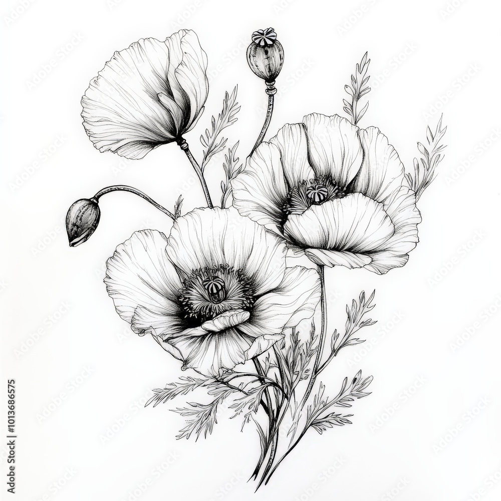 Fototapeta premium flower, nature, floral, vector, rose, flowers, spring, tulip, plant, leaf, blossom, summer, illustration, drawing, design, poppy, beauty, pattern, decoration, bud, art, sketch, color, red, card