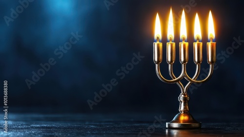 Illuminated Menorah Against Dark Backdrop