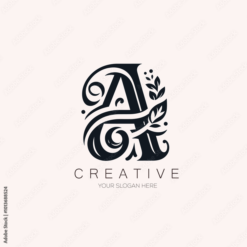 Obraz premium Minimal A Letter with leaf Typography Logo. Minimal and unique A Letter Calligraphy Logo design