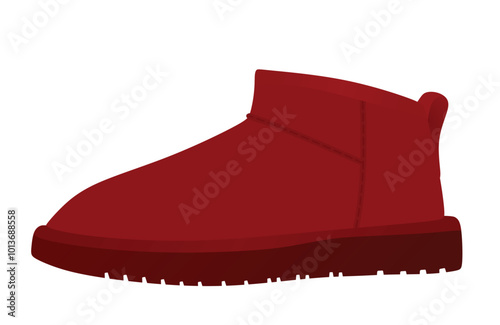Red chunky snow  boot. vector