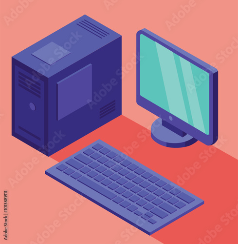 isometric computer pc monitor keyboard
