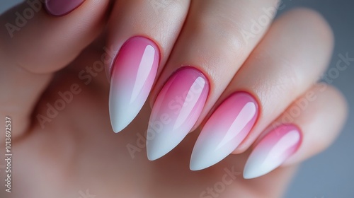 Ombre Nail Art: A Close-Up View of a Pink and White Gradient