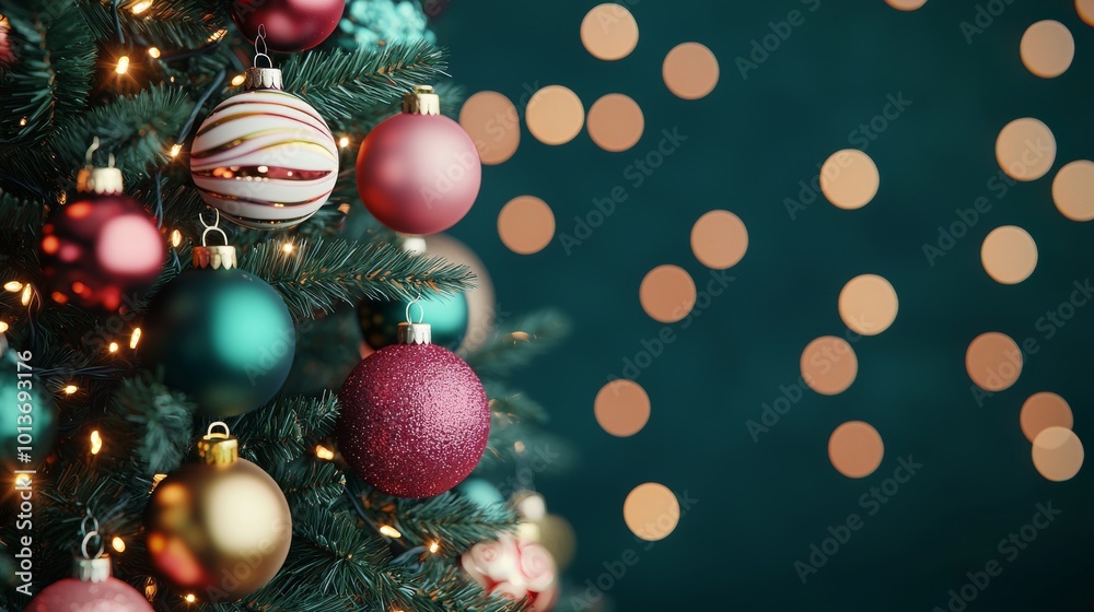 Christmas Tree Ornament Close Up with Bokeh Lights