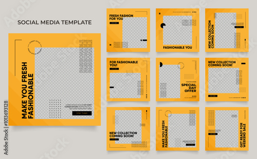 social media template banner blog fashion sale promotion. fully editable instagram and facebook square post frame puzzle organic sale poster. fresh yellow element shape vector background
