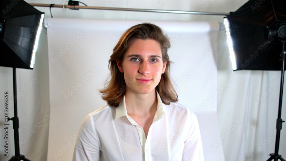 Young man posing for a portrait in a studio setting. Young man posing for a portrait in a studio setting.