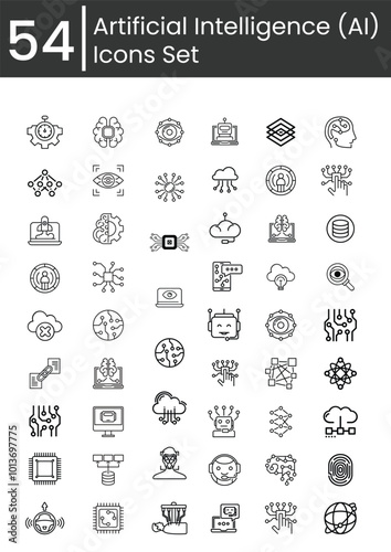 AI (artificial intelligence) Data science technology icons set vector. for website and mobile app GUI. Smart technology simple UI, UX