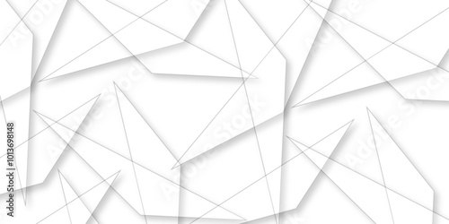 Abstract background with liens and triangles shape on white background. White and grey geometric overlapping rectangle pattern Geometric background soft shadows as patten ..White polygon textured .	
