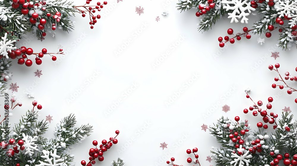 3D Snowflakes and Holly Wreath Border with Copy Space for Winter Holiday Banners | Festive Decorations, Clear Text Area, Wide Angle Focus 3D Snowflakes and Holly Wreath Border with Copy Space for Winter Holiday Banners | Festive Decorations, Clear Text Area, Wide Angle Focus