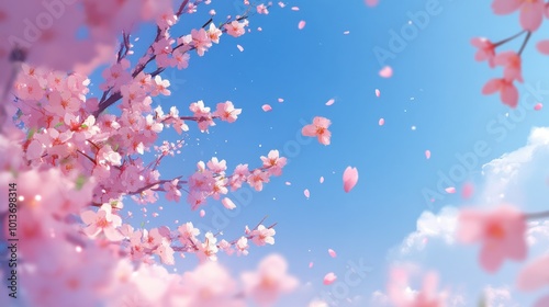 Cherry Blossoms Falling on a Sunny Day