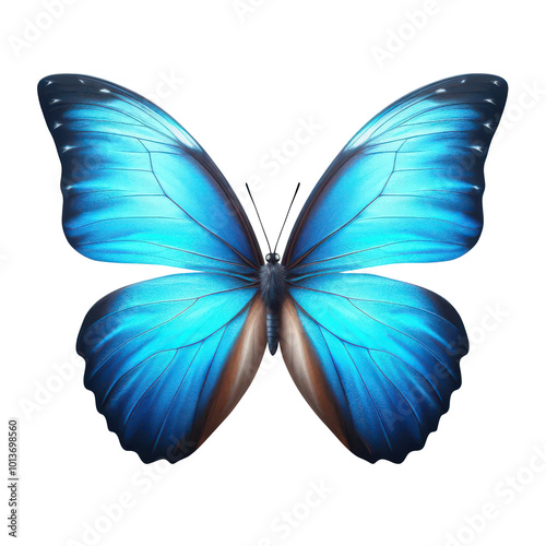 Blue and Black pattern butterfly with large wings, top view isolated on transparent background