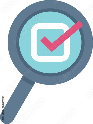 Magnifying glass is magnifying a checked checkbox, signifying confirmation and successful completion