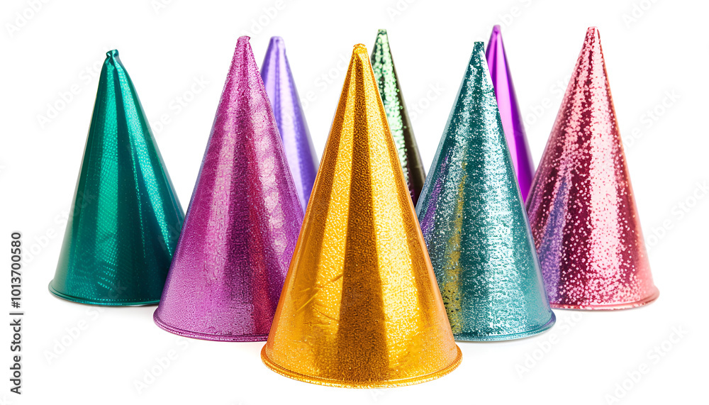 Colorful party hats isolated on white, set Colorful party hats isolated on white, set