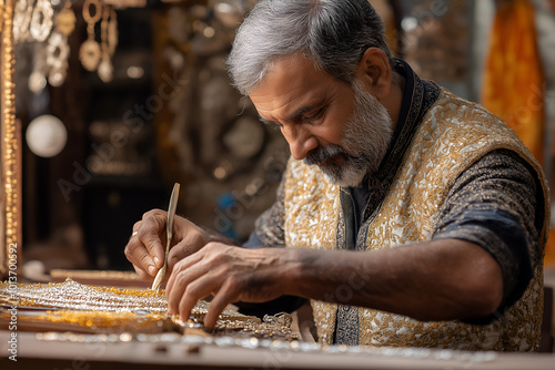 Indian man crafting handmade jewelry in a workshop